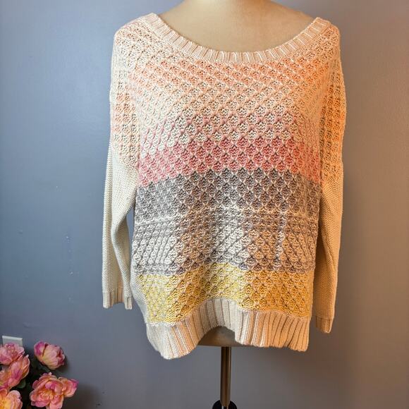 American Eagle Outfitters Sweaters - American Eagle Vintage Pastel Chunky Knit Striped Sweater Scoopneck Large